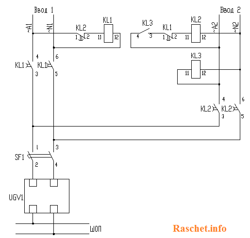 Схема АВР ШОП с тремя замедленными реле