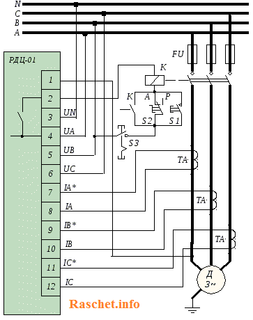 Рис.1 – Схема подключения реле РДЦ-01